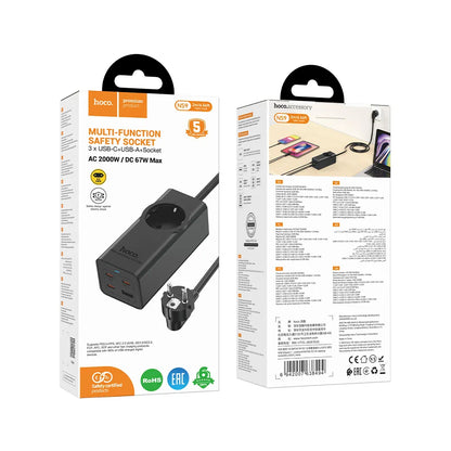 HOCO NS9 Extension Cord, 1 x Schuko, Black