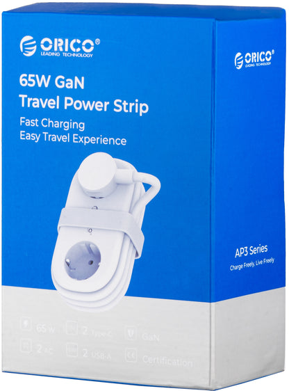 Orico AP3 Extension Cord, 2 x Schuko - 2 x USB-A - 2 x USB-C, White