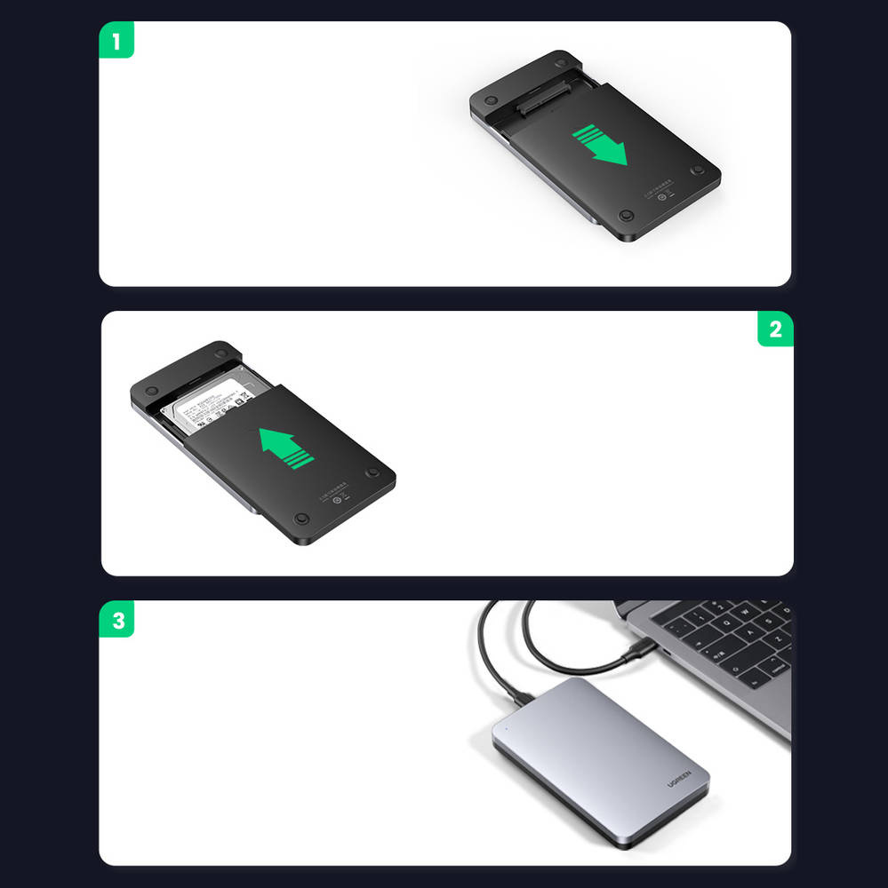 Rack UGREEN CM300 for HDD / SSD SATA 2.5inch, USB 3.1, Grey 