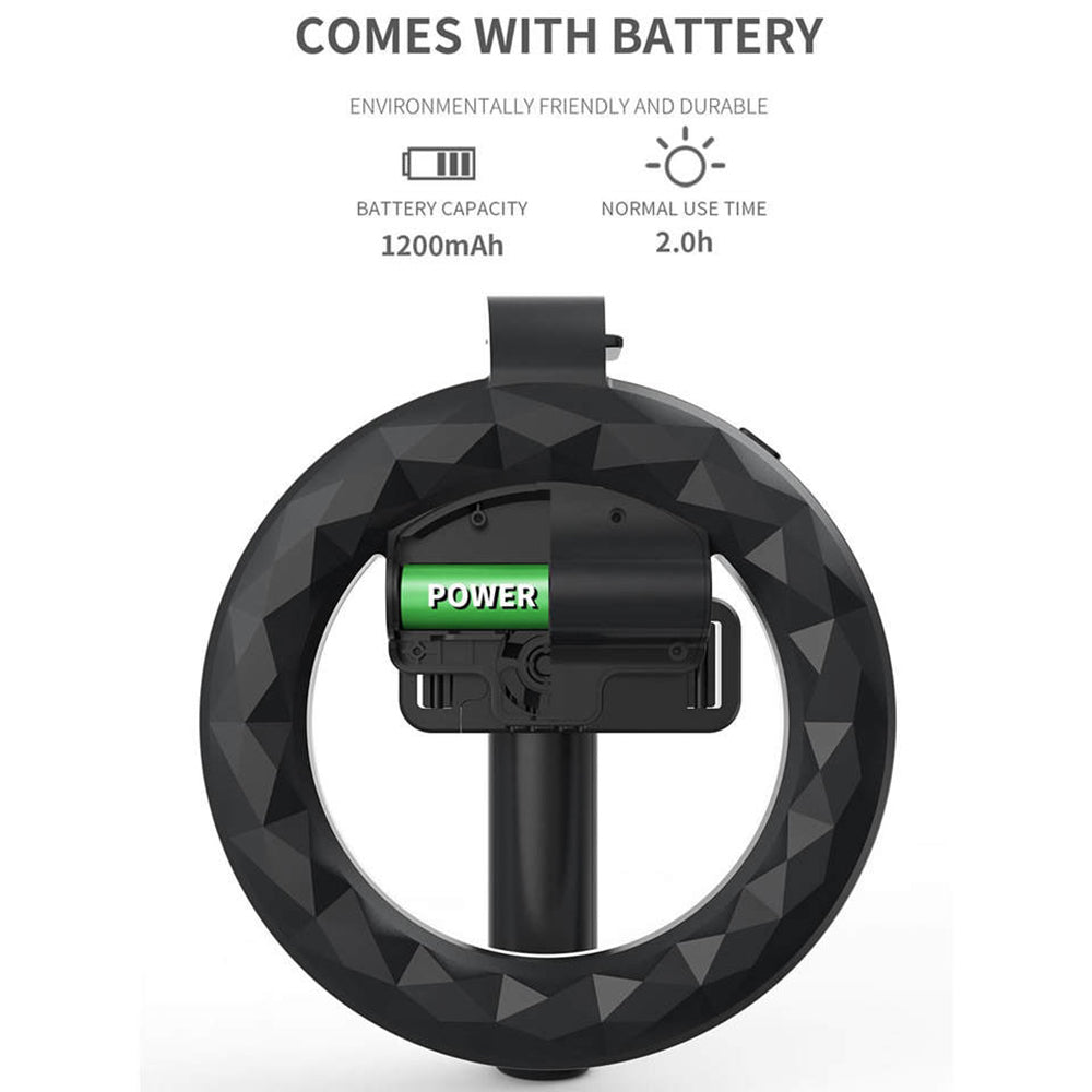 Selfie Stick Bluetooth Techsuit Q07 Ring Light, Universal, Black