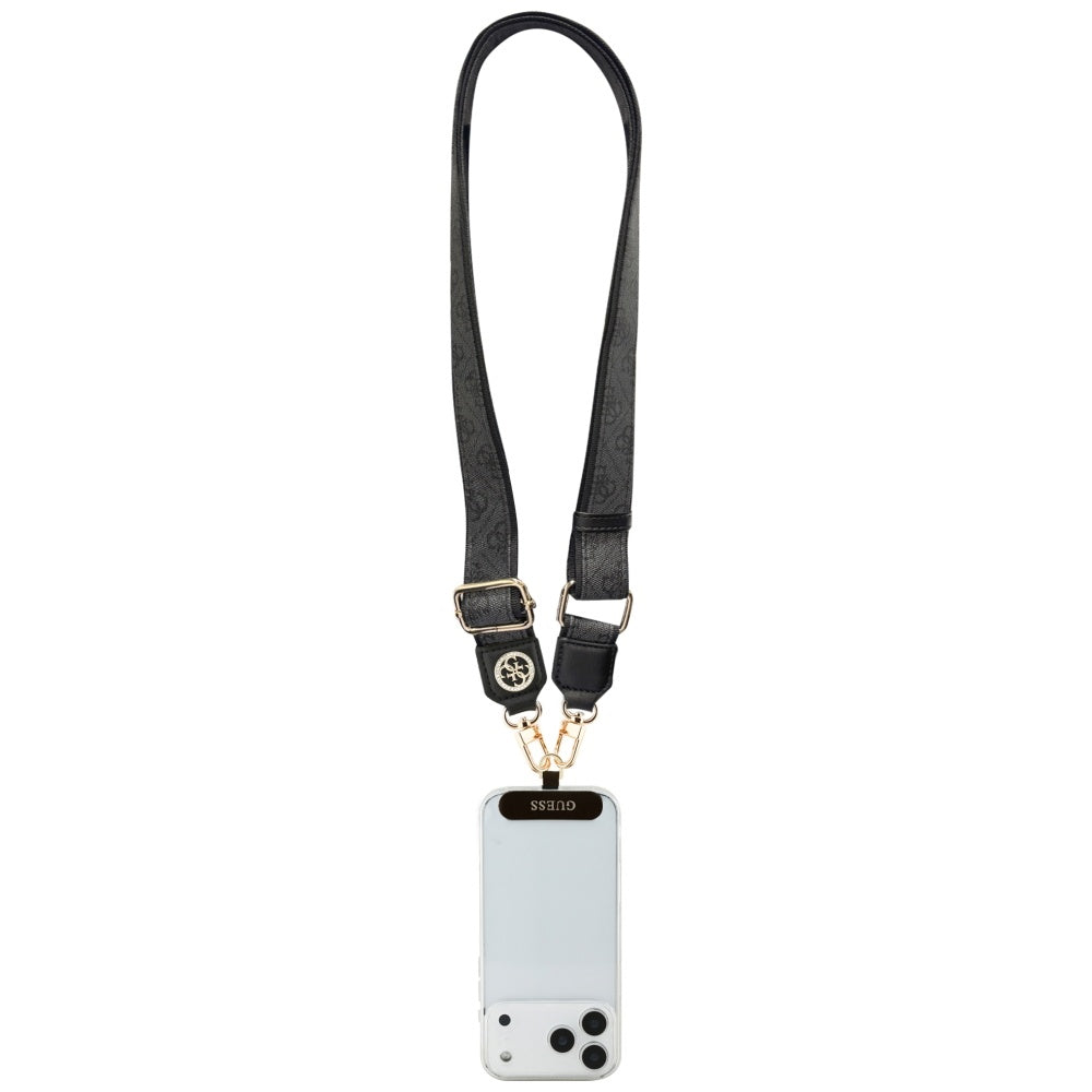 Guess 4G Strass Metal Logo Phone Lanyard, Black